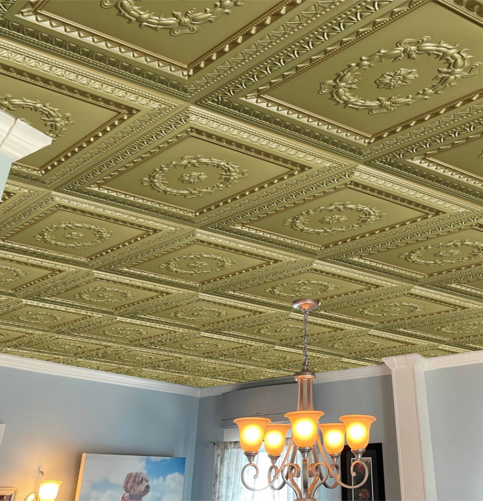 Brass 3D Ceiling Panels, 2'x2', 100 Sq Ft, Pack of 25