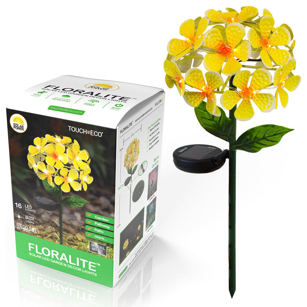Solar LED Metal Flower Stake Lights, Yellow