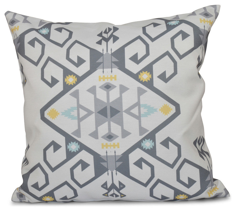 Jodhpur Medallion 2, Geometric Outdoor Pillow, Gray, 20"x20"