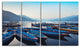 Blue Wooden Boats in Lake, Boat Canvas Art Print, 48"x28", 4 Panels