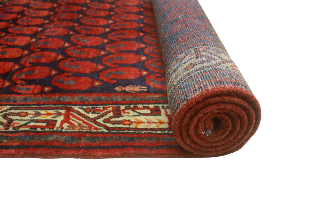 Fine Vintage Distressed Juan Navy/Red Runner, 3'5x13'5