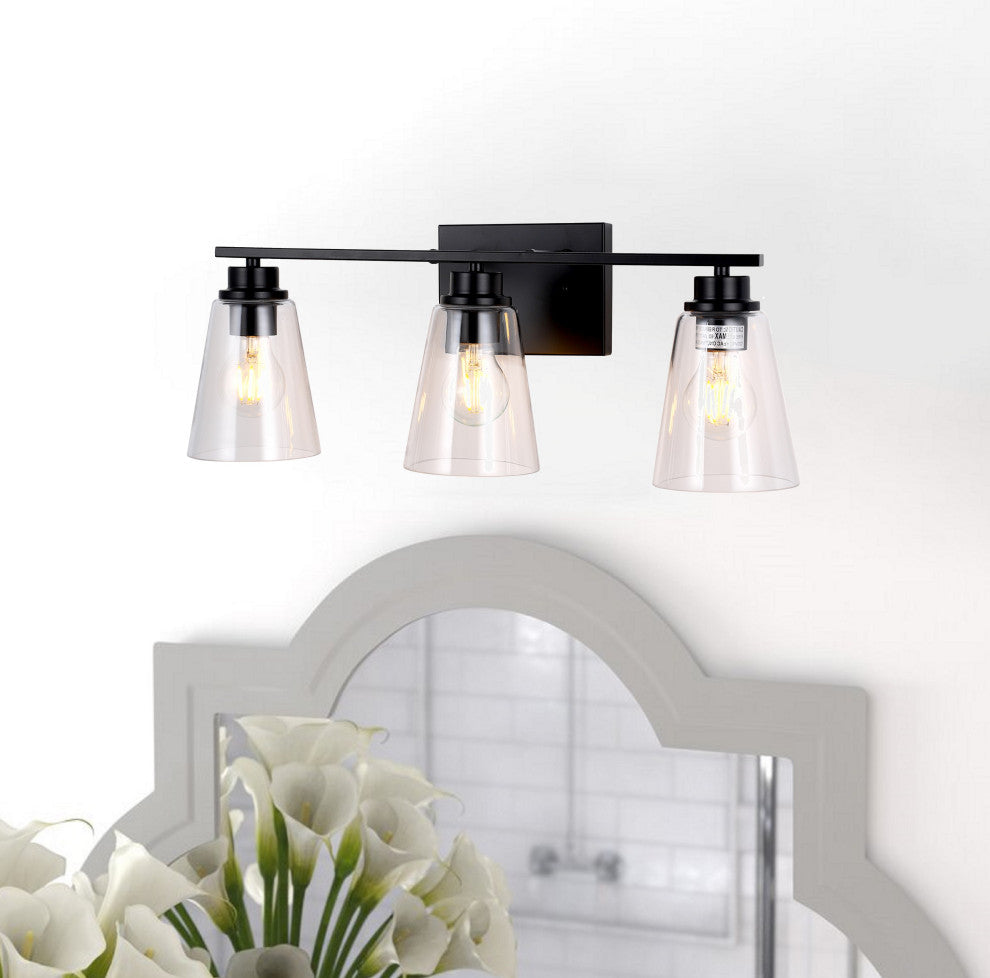Chloe Lighting Erian Transitional 3-Light Matt Black Vanity Bath-Light 22" Wide