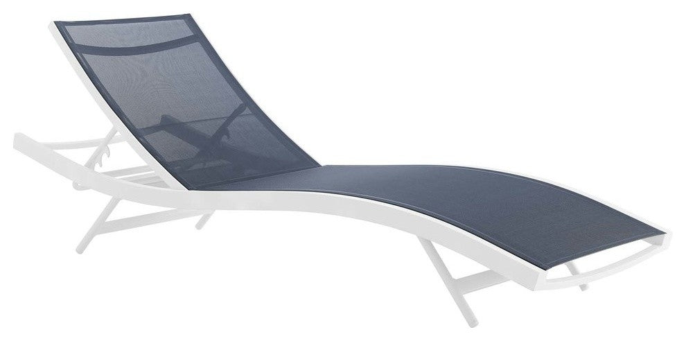 Glimpse Outdoor Patio Mesh Chaise Lounge Chair, White Navy