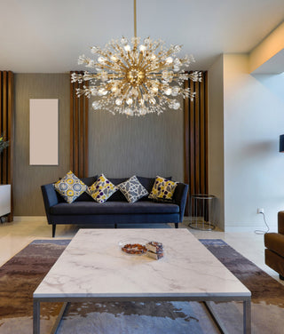 Victor 36" Crystal Starburst Oval Pendant, Gold