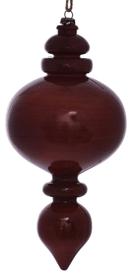 Vickerman MC198588 9" Copper Wood Grain Rounded Finial Ornament, Pack of 3