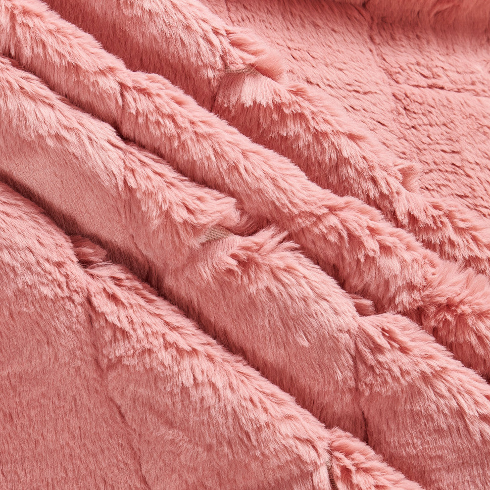 Kasaya Jumbo Jacquard Supersoft Faux Fur Throw Blanket, Terra Cotta, 60" X 80"