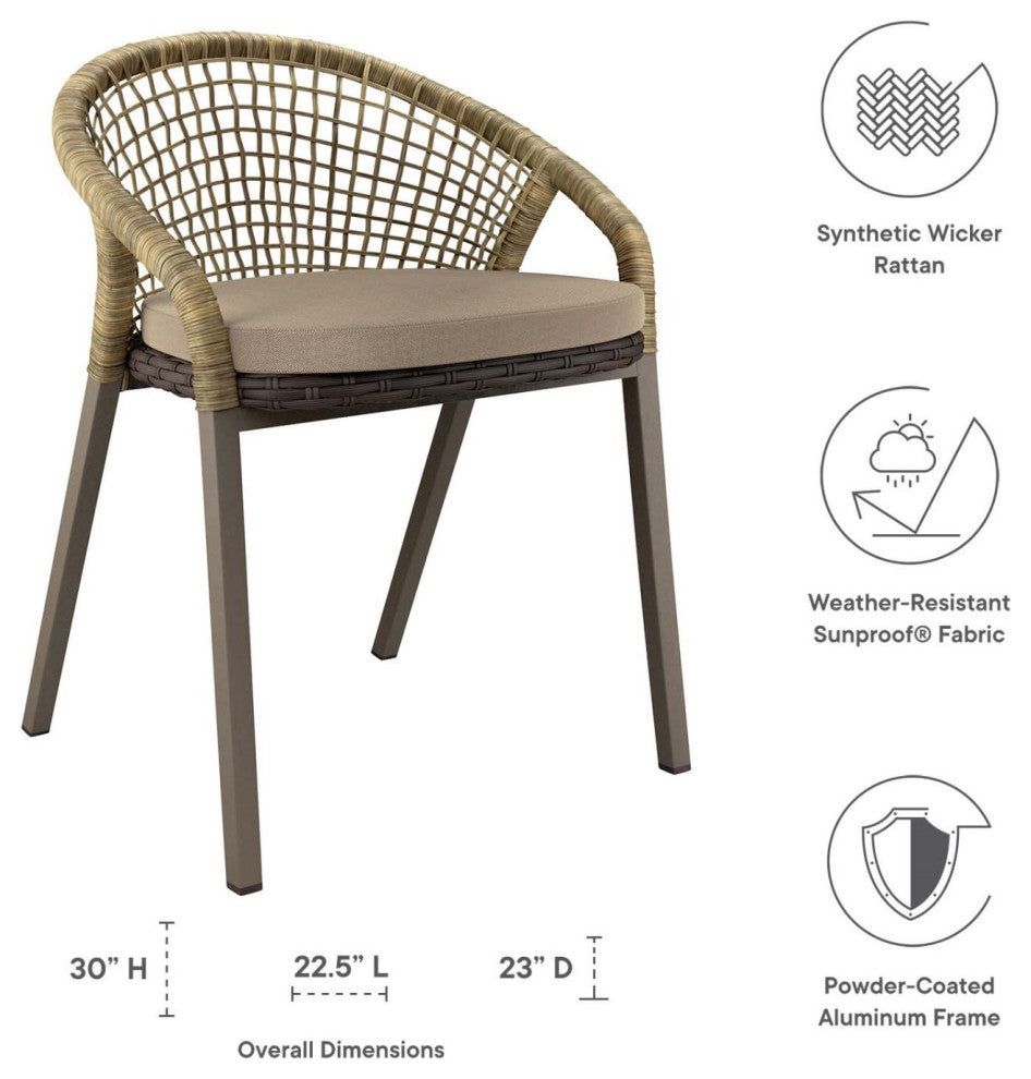 Side Dining Chair, Set of 2, Taupe Gray Natural, Rattan, Wicker, Outdoor Garden