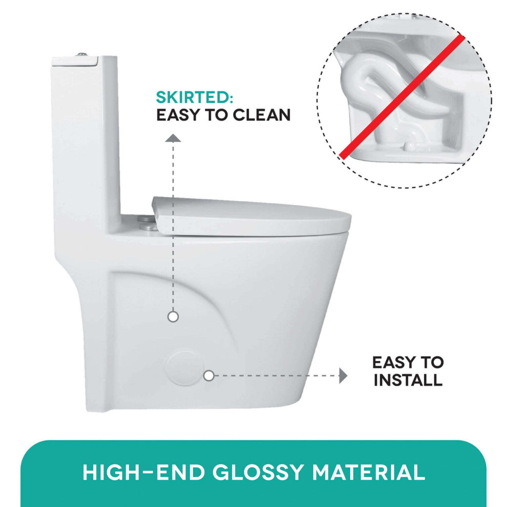 Fine Fixtures Dual-Flush Elongated One-Piece Toilet With High Efficiency Flush, Biscuit