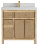 Sonoma 36 Center Sink Bath Vanity in Light Natural Teak with 2" Carrara Quartz