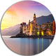 Old Mediterranean Town At Sunrise, Seashore Disc Metal Wall Art, 36"