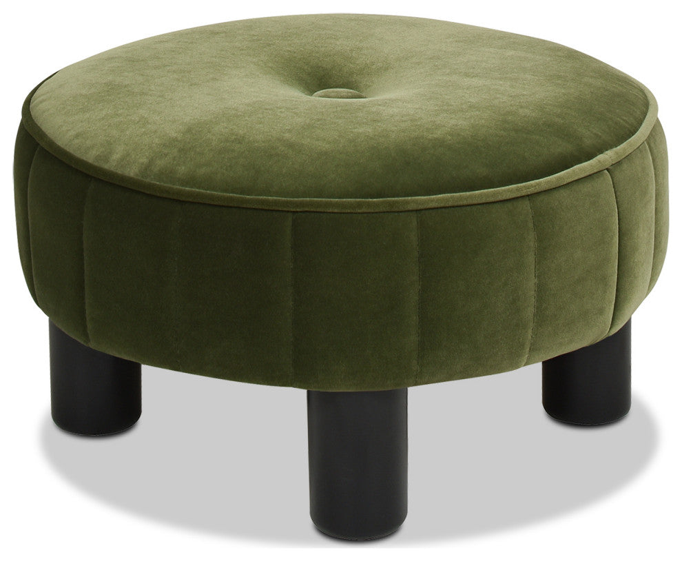 Riley 16" Round Footstool Ottoman, Olive Green Performance Velvet