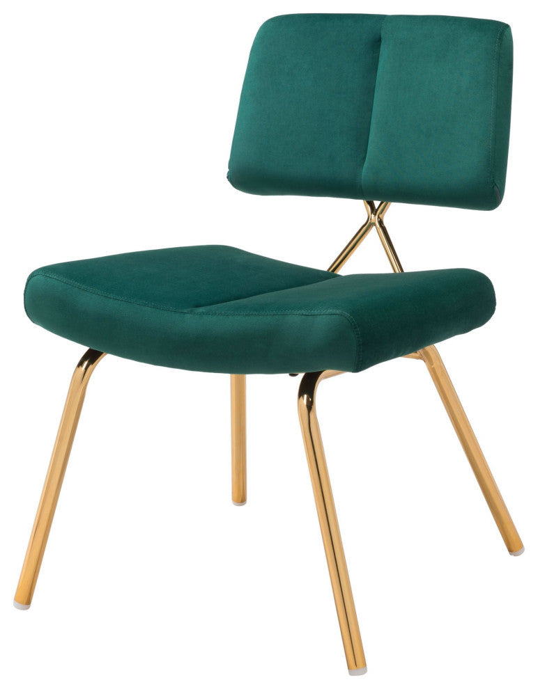 Dining Chair, Set of 2, Steel Metal, Fabric, Green, Gold, Kitchen Cafe Bistro