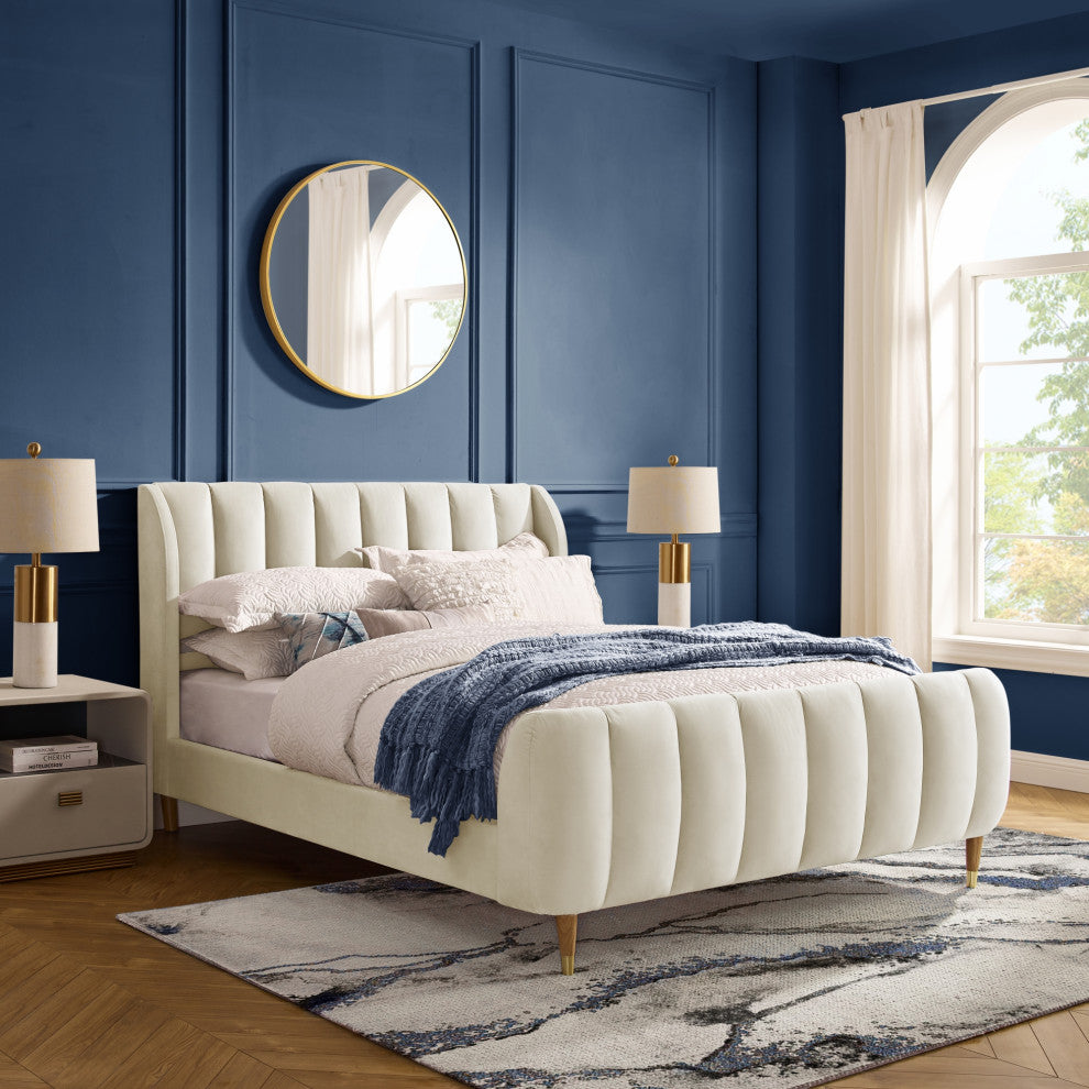 Loft Lyfe Eliyahu Bed Upholstered, Beige Velvet King