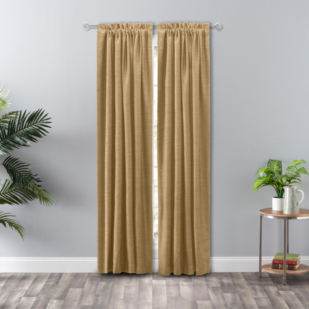 Hudson Rod Pocket Pair Curtains with Tiebacks, Flax, 100" X 63"