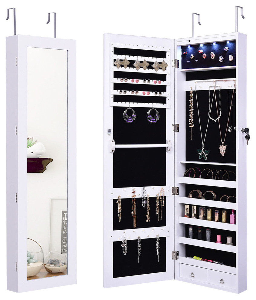 Costway Door Mount Mirrored Jewelry Cabinet Lockable Armoire Organizer