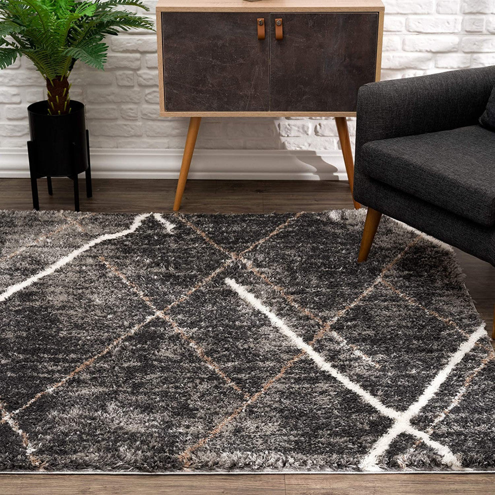 7"x9" Gray Modern Distressed Lines Area Rug