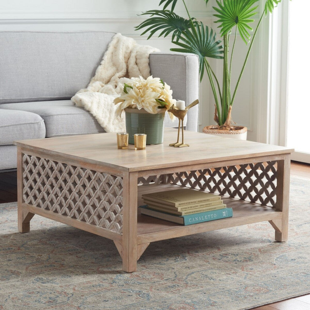 Safavieh Squall Square 1 Shelf Coffee Table, Burnt White