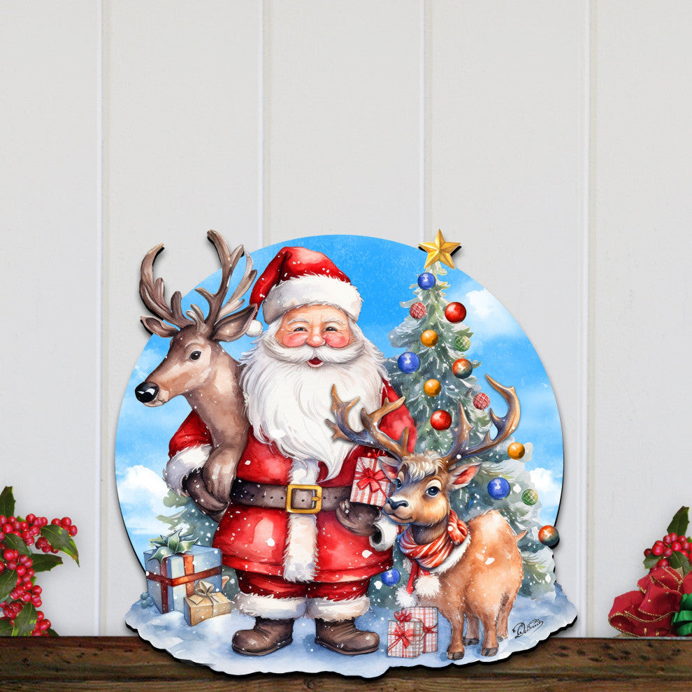 Santa With Reindeers Holiday Door Decor Christmas Decor