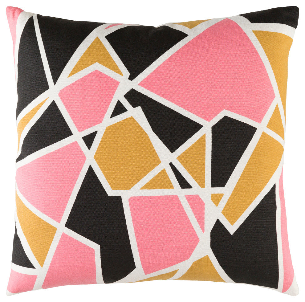 Surya Trudy TRUD-7129 18"x18" Pillow Kit, Pink/Mustard/Black/Ivory