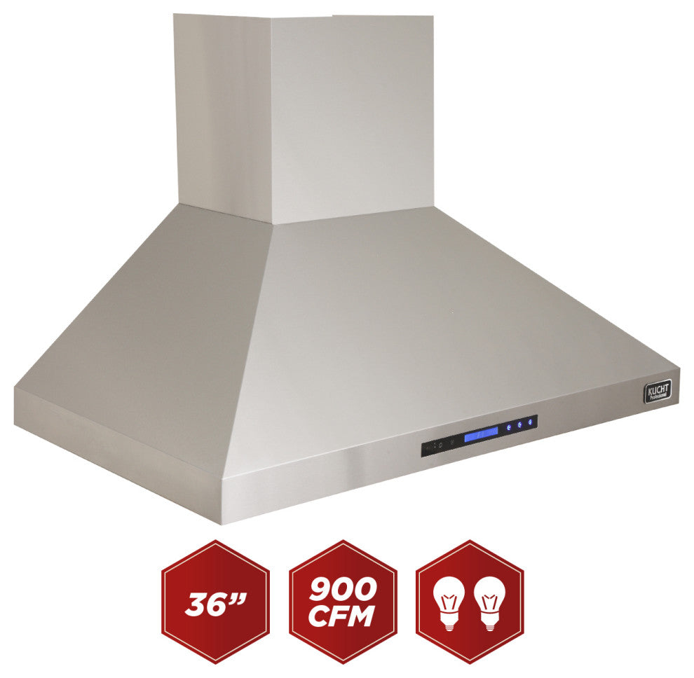 KUCHT Professional Wall Mounted Range Hood 900CFM, Stainless Steel, 36 Inch