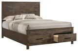 Pemberly Row Farmhouse Wood Queen Storage Bed Rustic Golden Brown