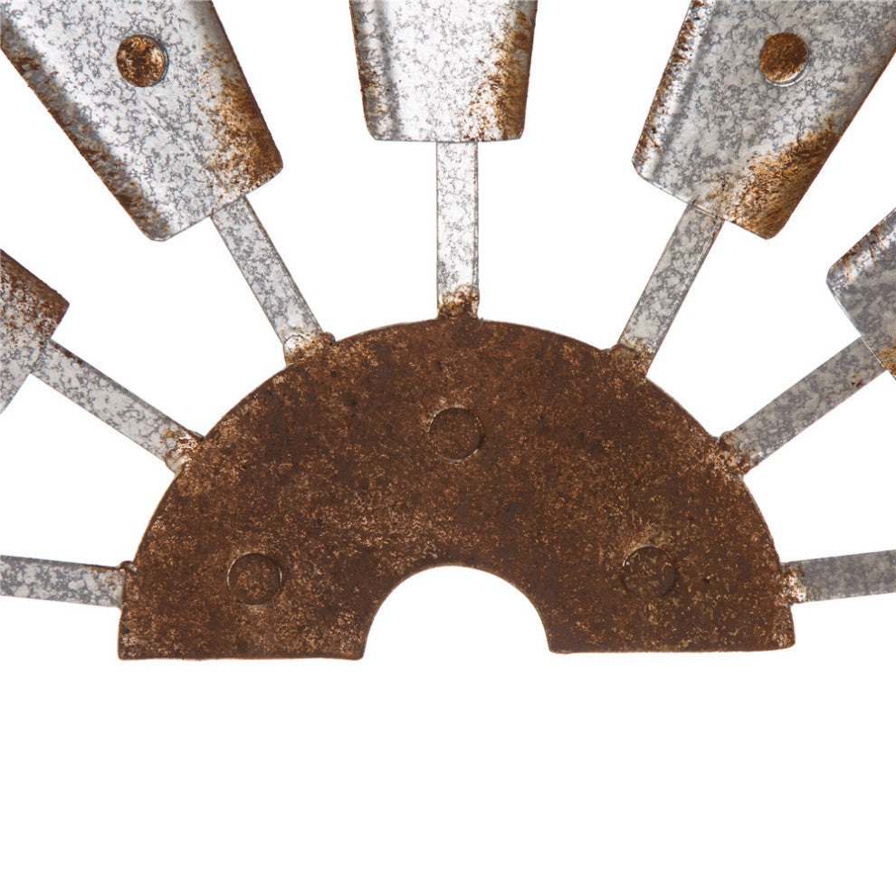 32"L Galvanized Farmhouse Half Wind Spinner Wall Decor, Natural