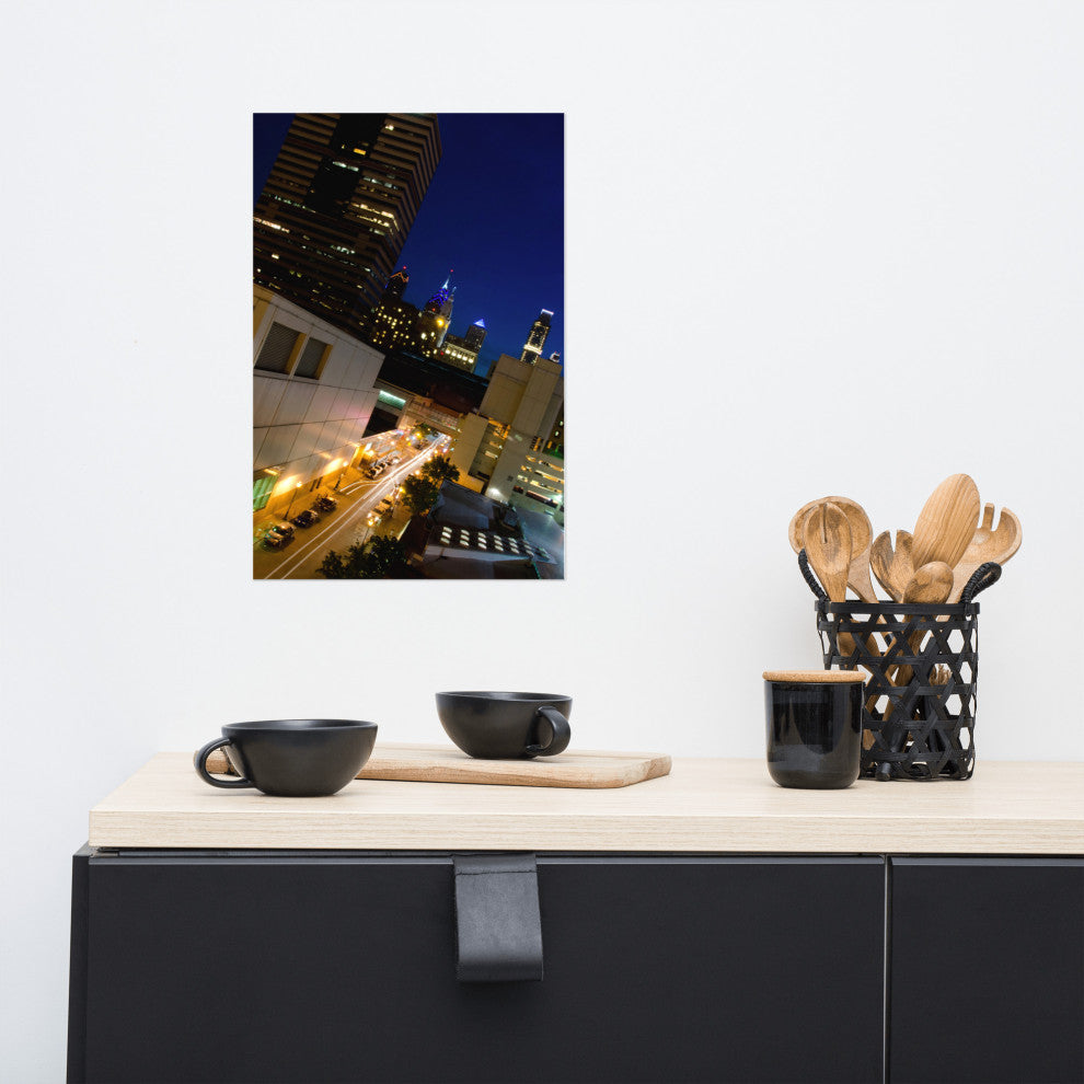 Light Trails in Philly Night Urban Landscape Photo Unframed Wall Art Print, 12" X 18"
