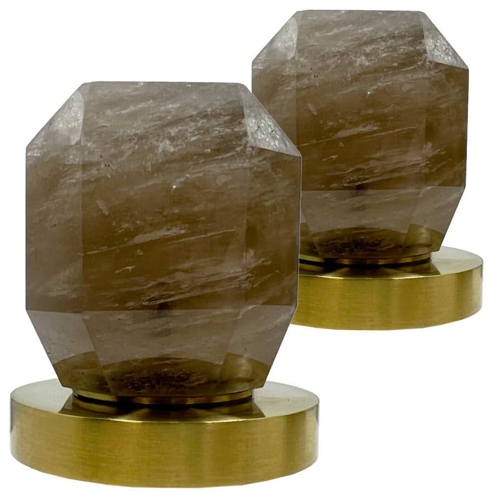 CastelloUSA Widespread, Bath Faucet, 2-Dark Rock Crystal Handles, Brushed Gold