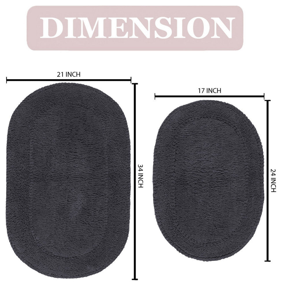 Double Ruffle Collection Bath Rugs Set, 2 Piece Set, Gray