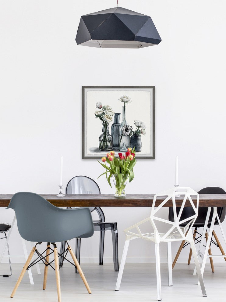"Dark Bottle Blooms" Framed Painting Print, 32"x32"