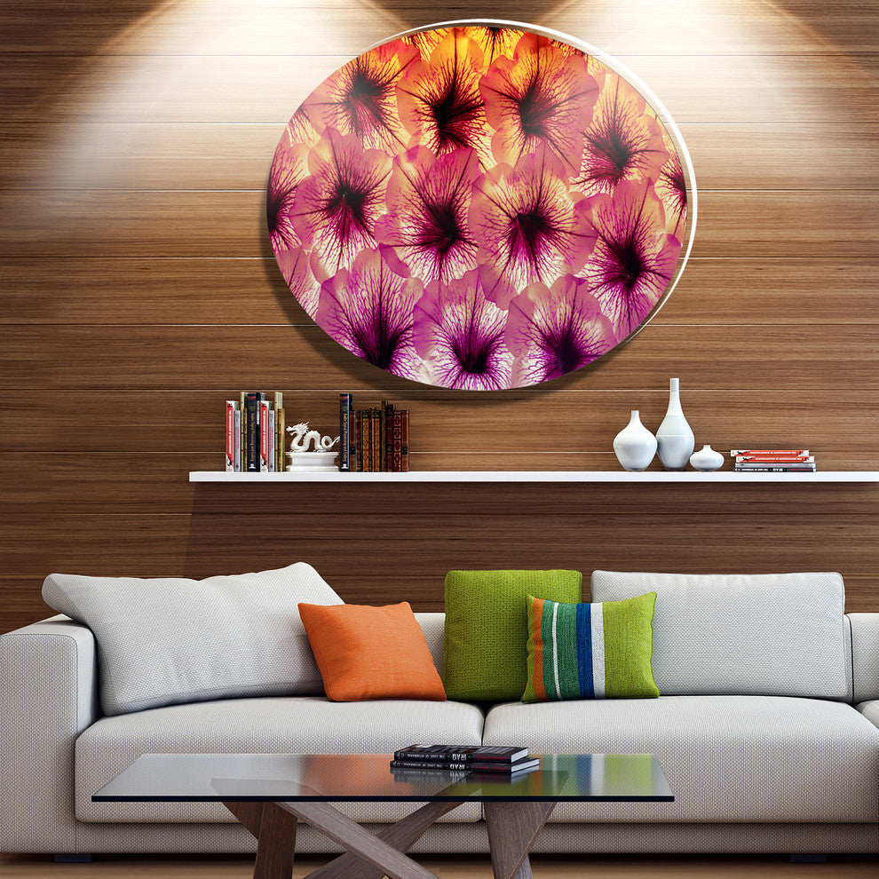 Close-Up Purple Flower Design, Floral Round Metal Wall Art, 11"