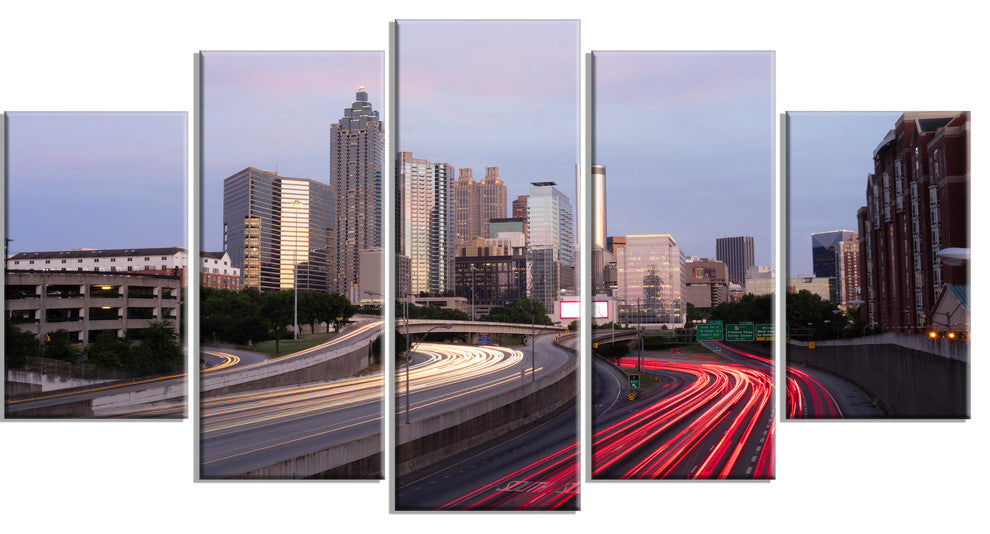 "Atlanta Georgia Rush Hour Traffic at Dusk" Wall Art, 60"x32", 5Panel