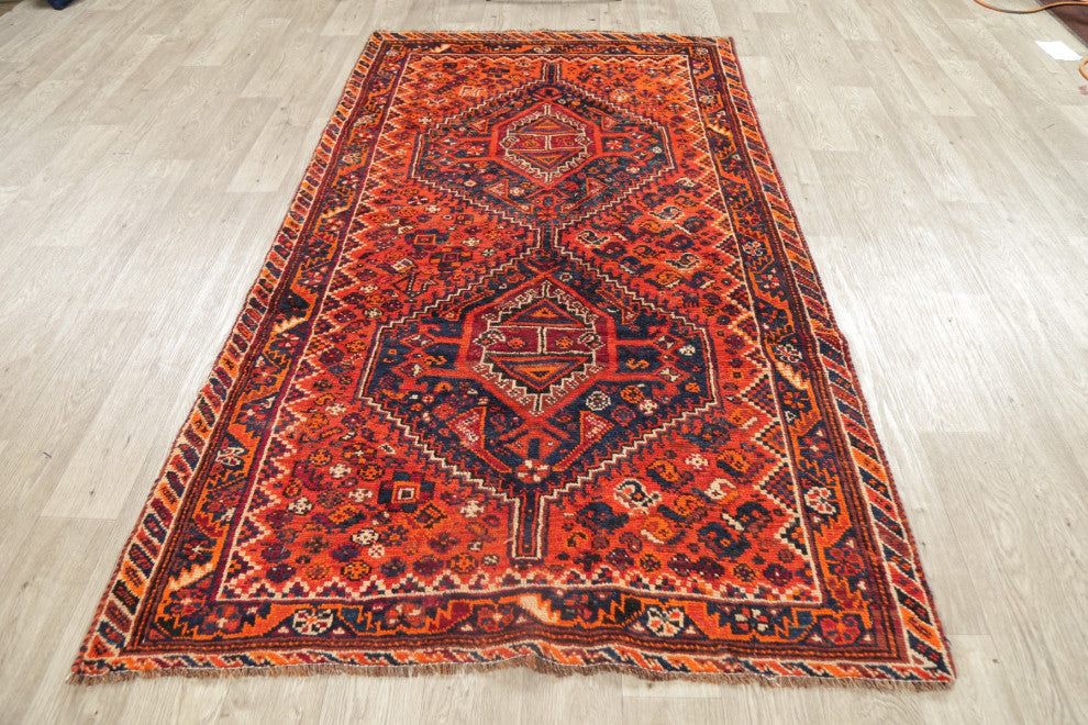 Consigned, Oriental Traditional Handmade Persian Vintage Area Rug, Orange, 4x7