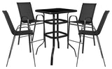 5 Piece Outdoor Glass Bar Patio Table Set with 4 Barstools