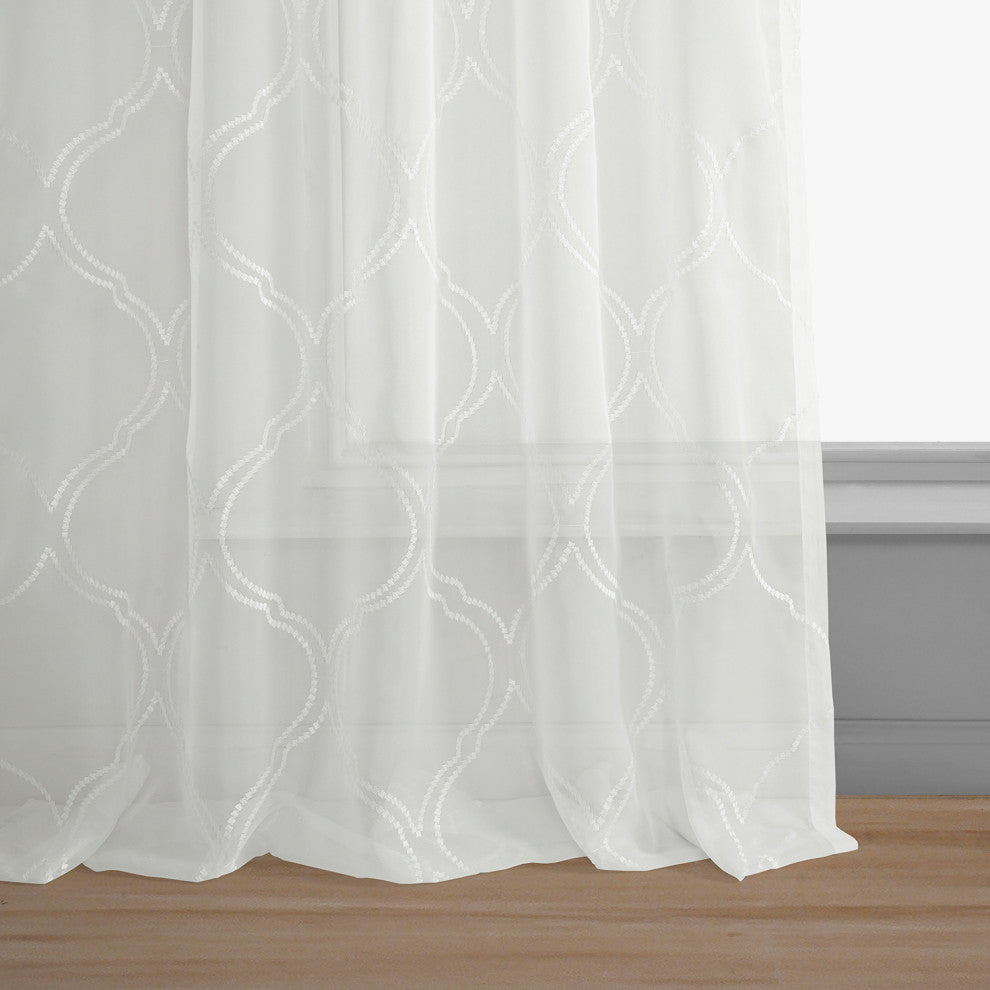 Florentina Embroidered Sheer Curtain Single Panel, White, 50"x120"