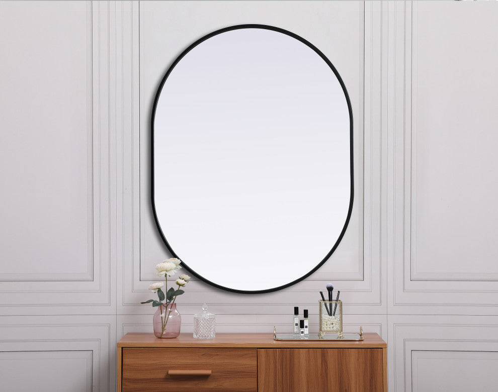 Metal Frame Oval Mirror 30X40 Inch, Black