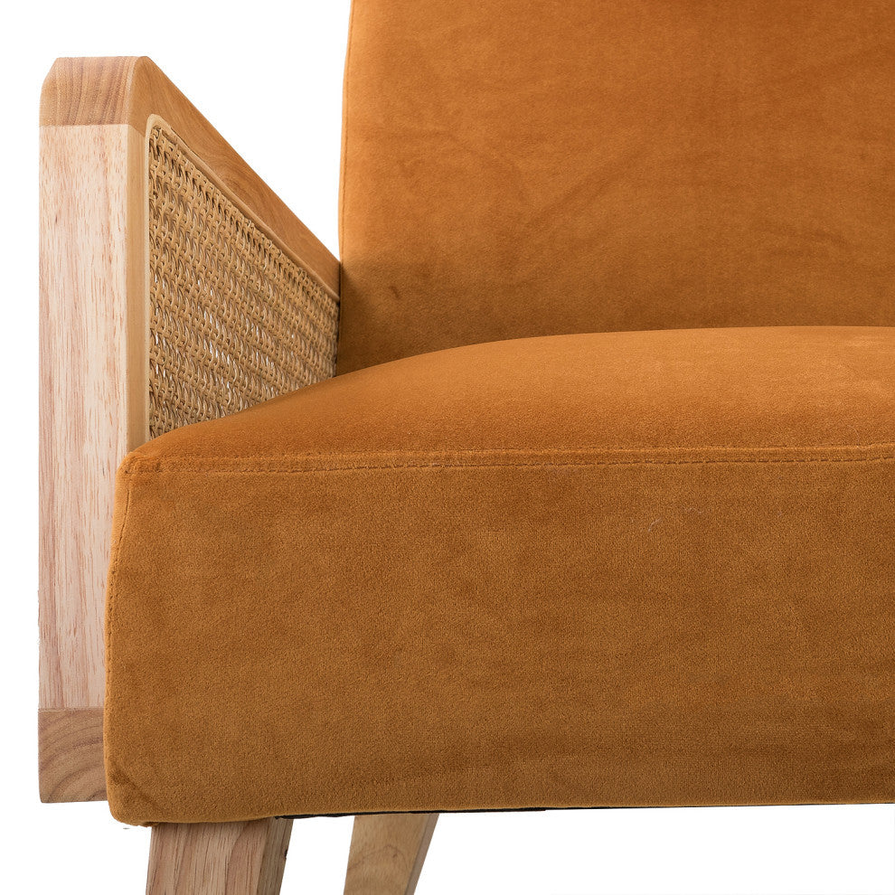 Cane Accent Chair With Rattan Arms Set of 2, Yellow