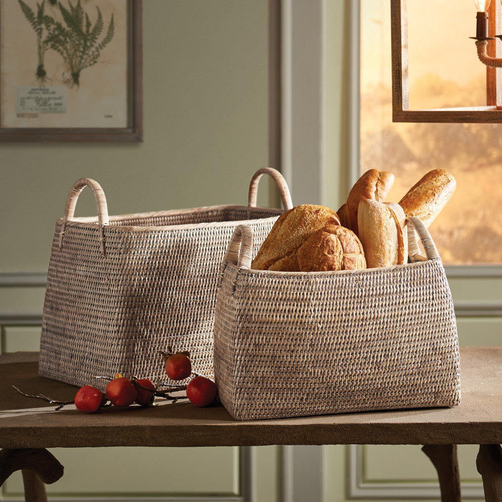 Burma Rattan Narrow Magazine Baskets, Set of 2