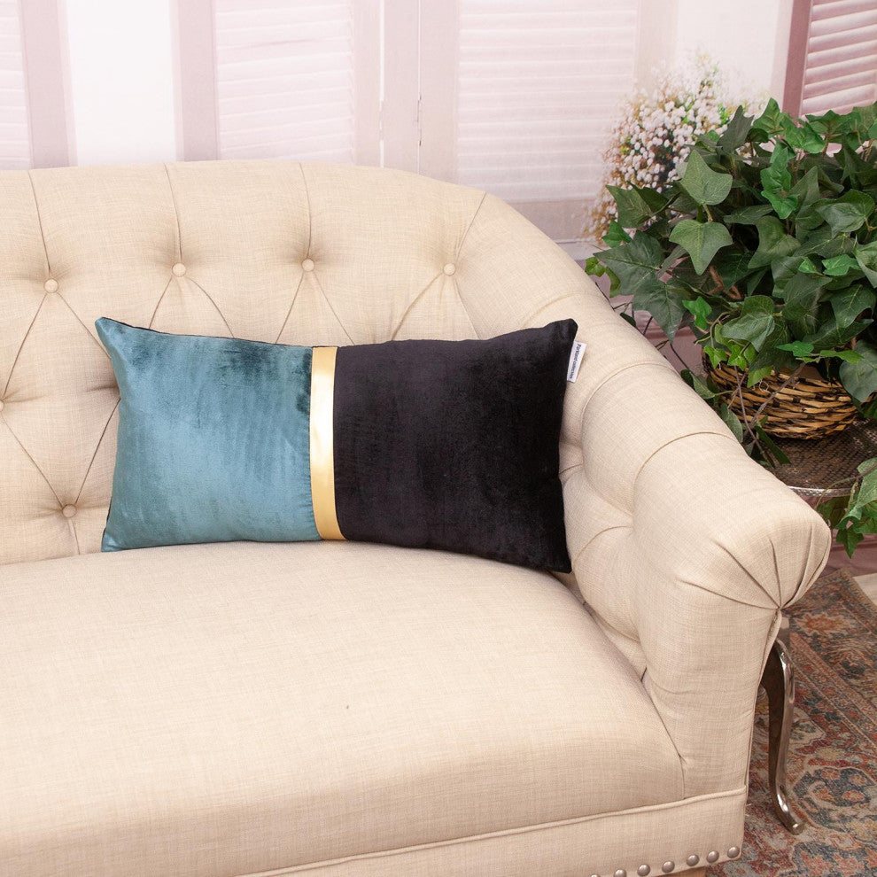 Parkland Collection Myra Black Throw Pillow, Rectangle, Black/Teal