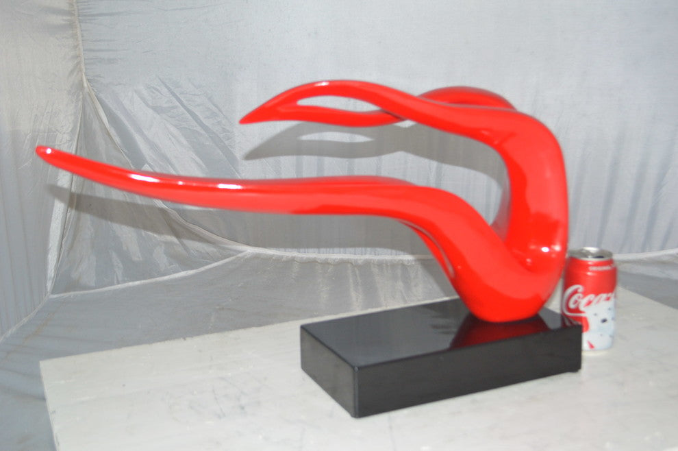 Modern Art Red Ribbon Resin Statue -  Size: 25"L x 6"W x 13"H.
