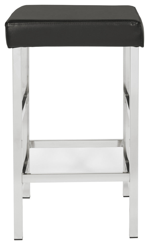 26" Chrome Backless Stool With Black Fabric
