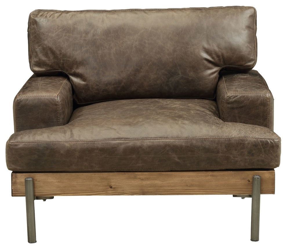 ACME Silchester Chair, Oak and Distress Chocolate Top Grain Leather