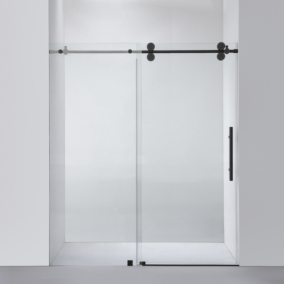 Villena Single Sliding Frameless Shower Door, Matte Black, 68"