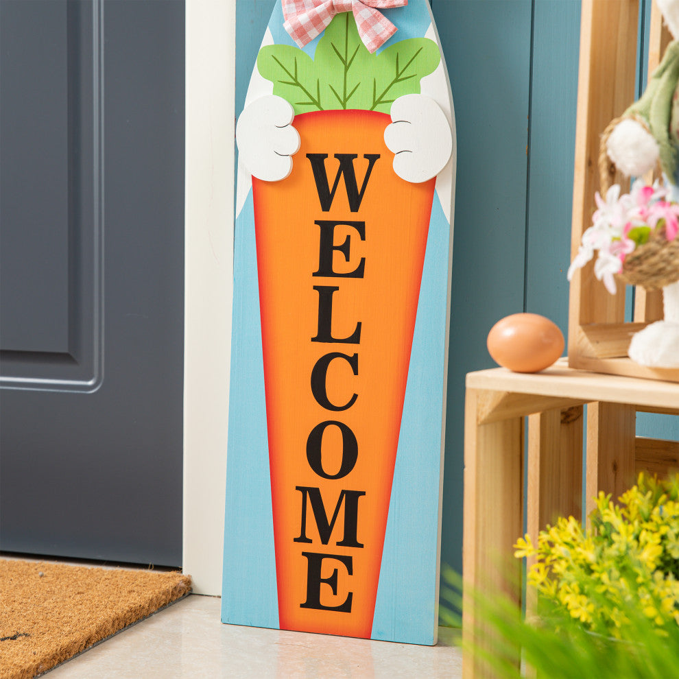 42"œH Easter Wooden Bunny Welcome Porch Sign