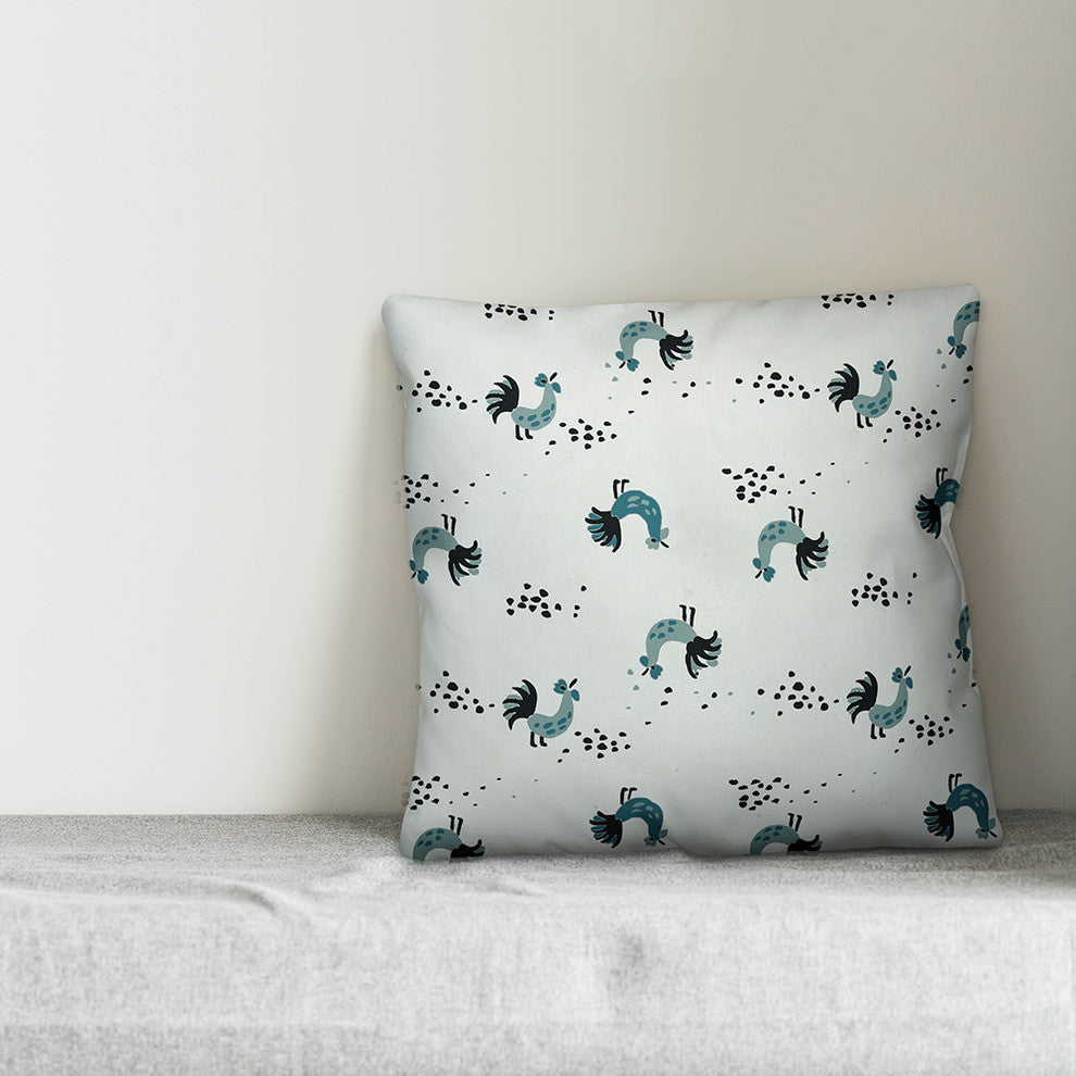 Rooster Pattern, Blue Throw Pillow Cover, 18"x18"