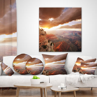 Grand Canyon Under Thunderstorm Sky Landscape Printed Throw Pillow, 16"x16"