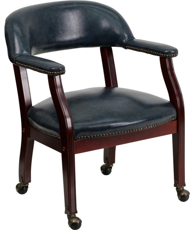 Vinyl Chair With Casters, Blue, 24"x25"x30"