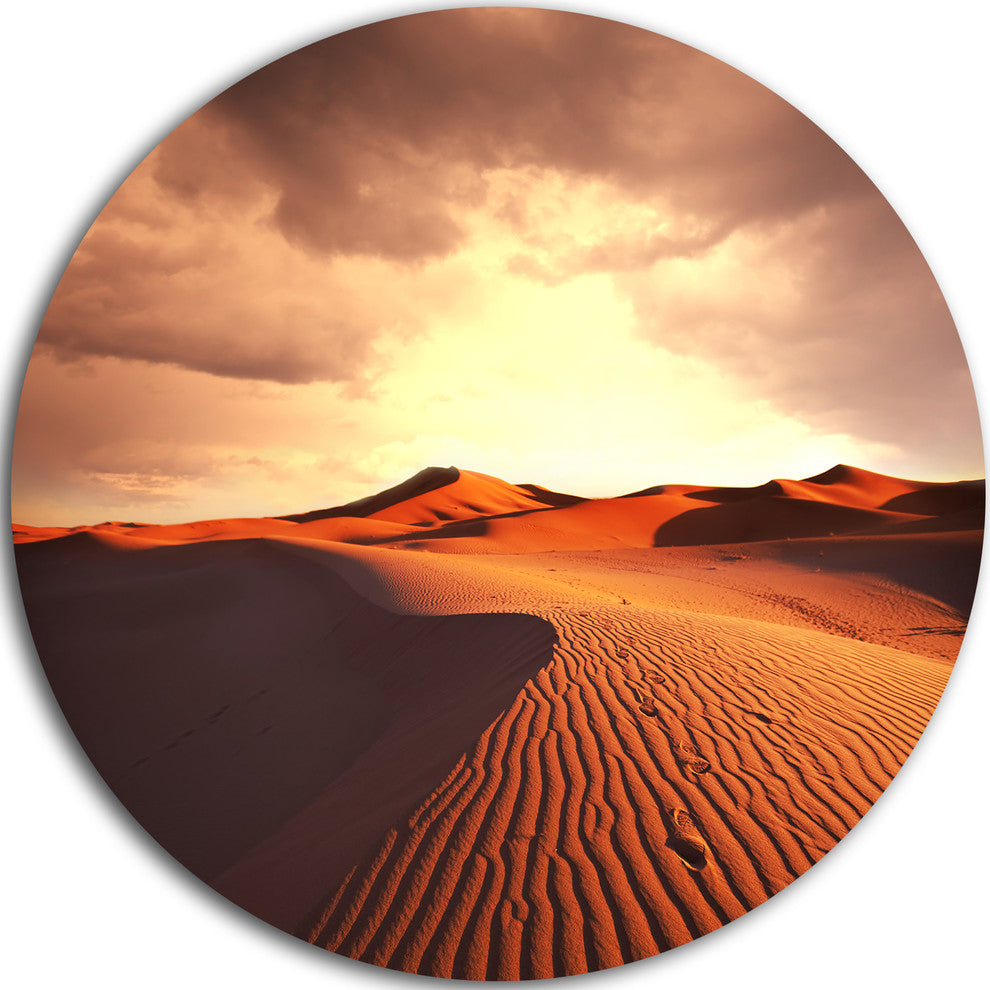 Desert Dunes Under Cloudy Sky, Modern Landscape Round Wall Art, 11"