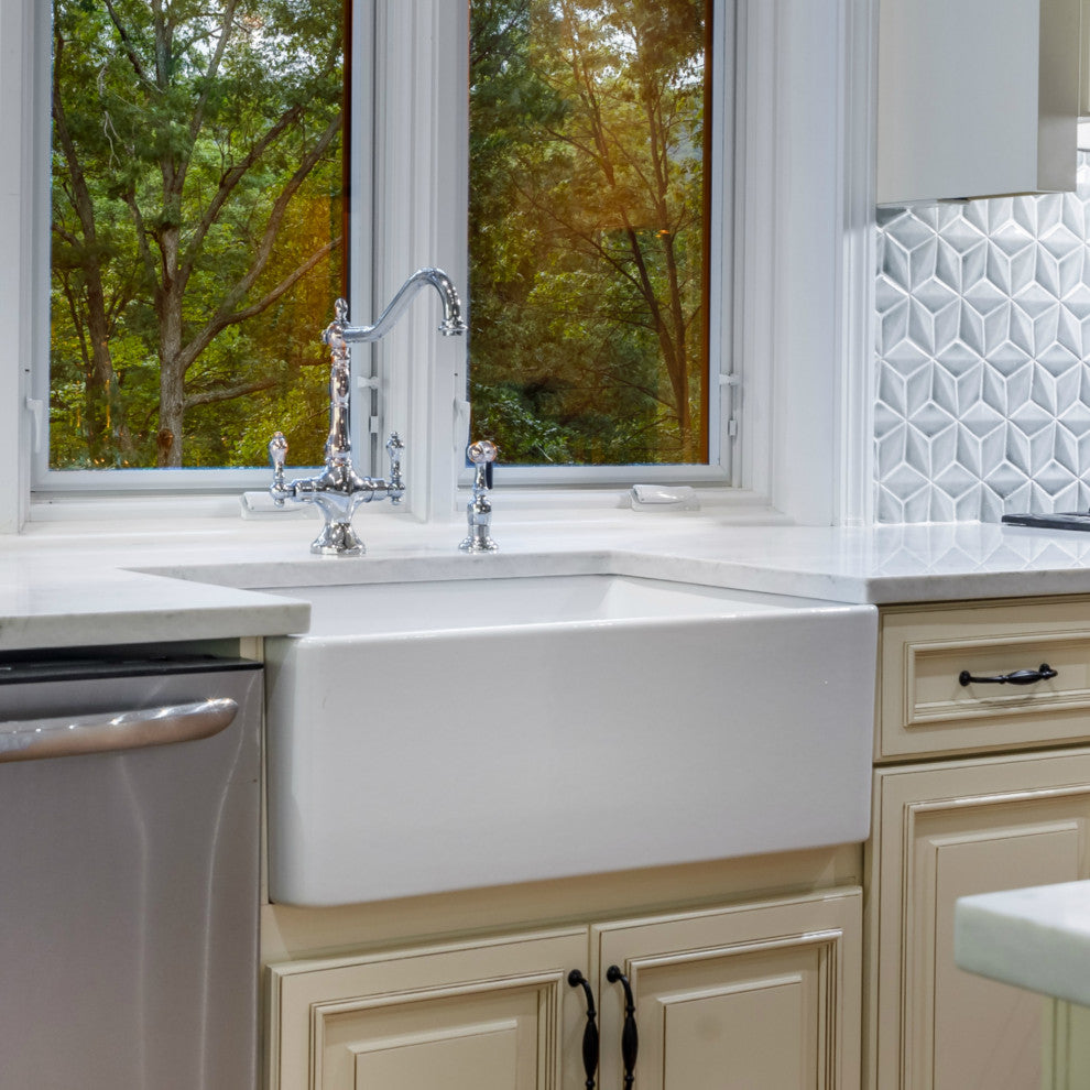 Fine Fixtures White Fireclay Farmhouse Butler Kitchen Sink, 33"