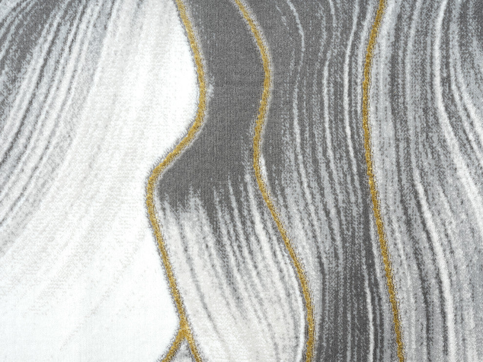 Abani Luna LUN230A Contemporary Ribbon Grey Gold Metallic Area Rug